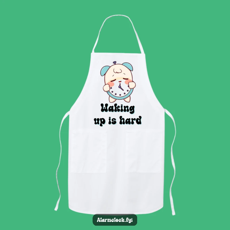 Funny Sleepy Character Apron - Groggily Slapping Alarm Clock Kitchen Fun