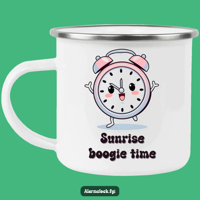 Funny Dancing Alarm Clock Camping Mug: Cheerful Adventures Start Here Gift