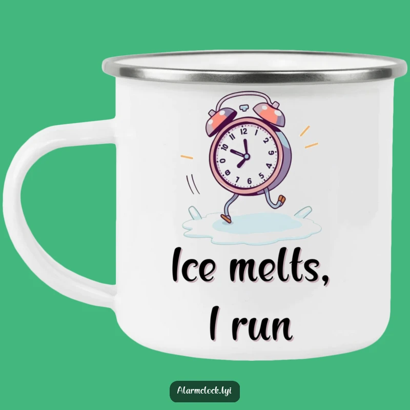 Funny Melting Clock Camping Mug: Frantic Escape by the Fire, Rugged & Funny Gift