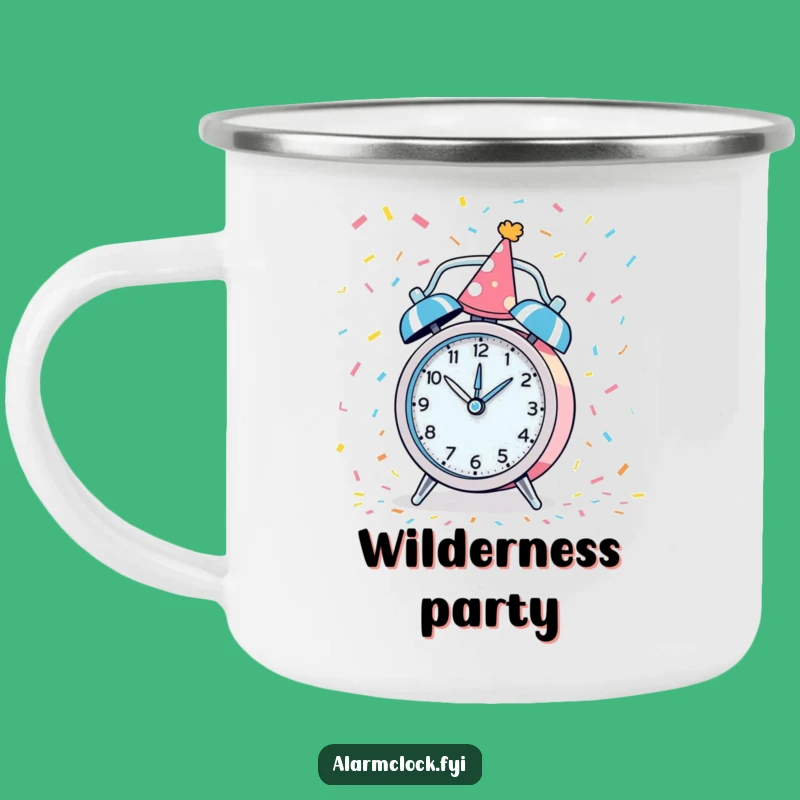 Funny Party Alarm Clock Camping Mug: Celebrate Outdoors Gift