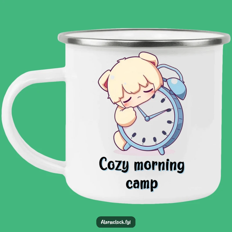 Funny Sleepy Hugging Alarm Clock Camping Mug - Cozy Morning Outdoor