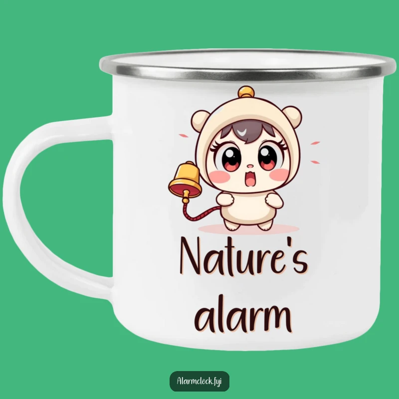 Funny Startled Character Camping Mug - Adventure Humor with Big Eyes & Bell!