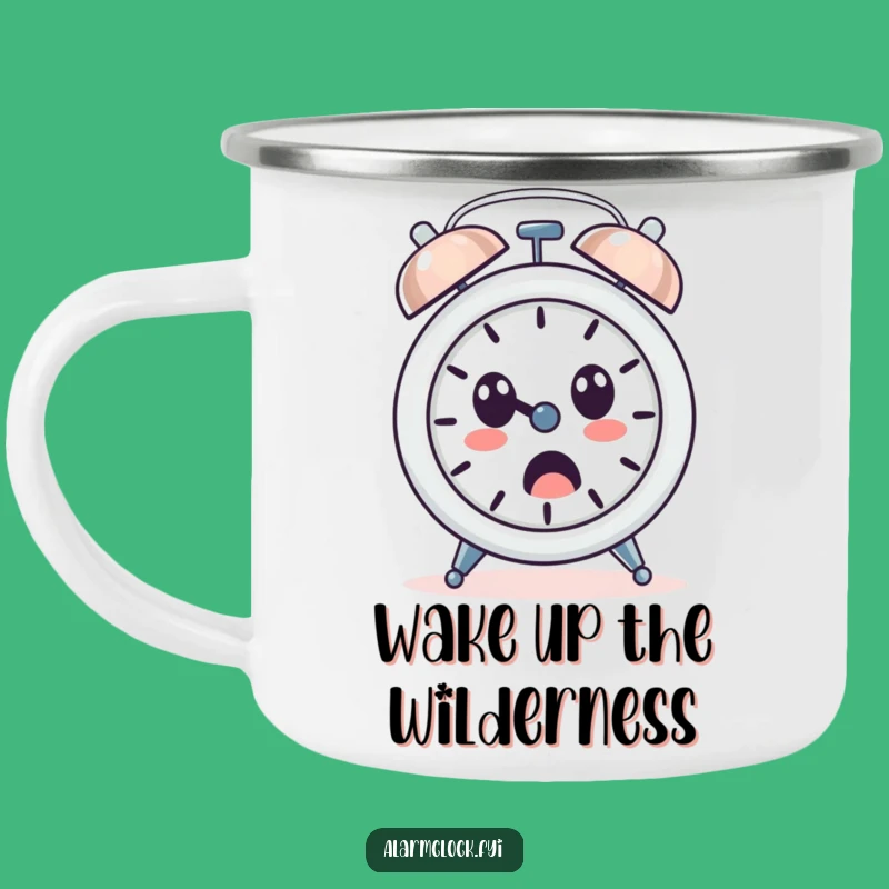 Funny Surprised Alarm Clock Camping Mug - Loud Ringing Shocked Face Outdoor