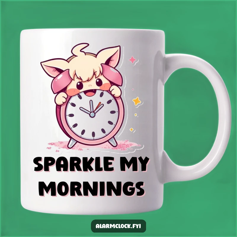 Funny Chaos Mug: Mischievous Character Glitters Alarm Clock, Perfect Prankster Gift