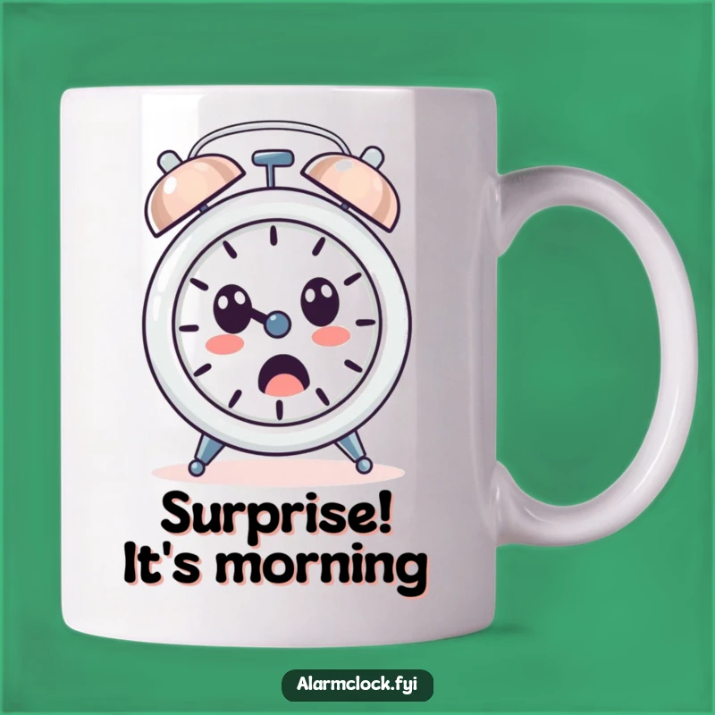 Funny Surprised Alarm Clock Mug - Loud Ringing Shocked Face Gift