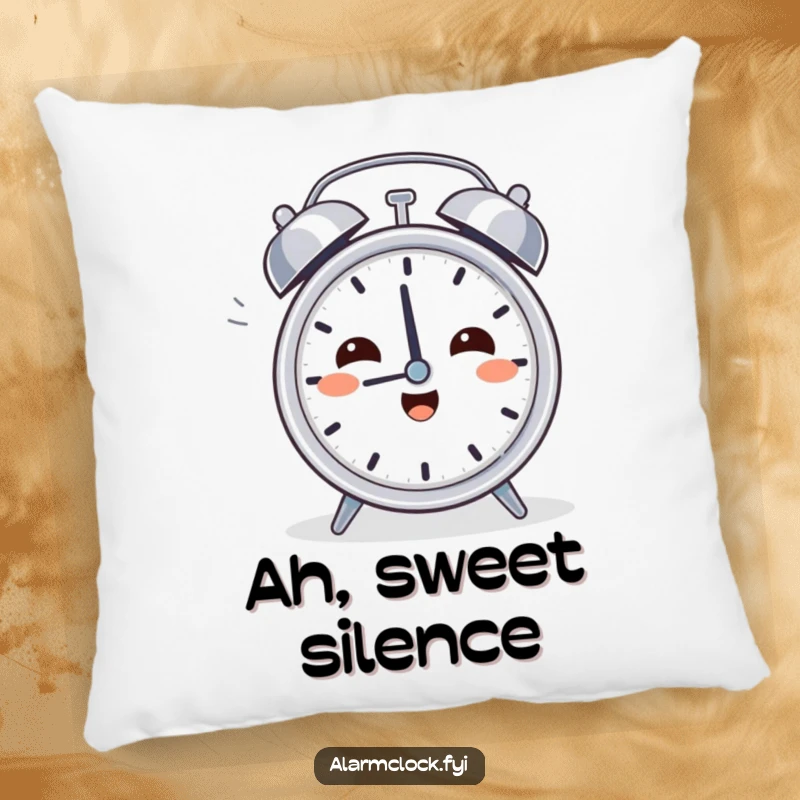 Funny Relief Clock Pillow: A character sighing happily while turning off an alarm, bringing cozy comfort and morning relief.