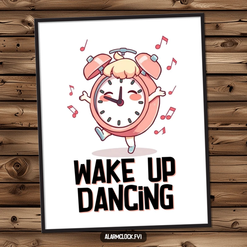 Funny Dancing Clock Digital Art: A character dancing with musical notes, perfect for vibrant and humorous wall decor.