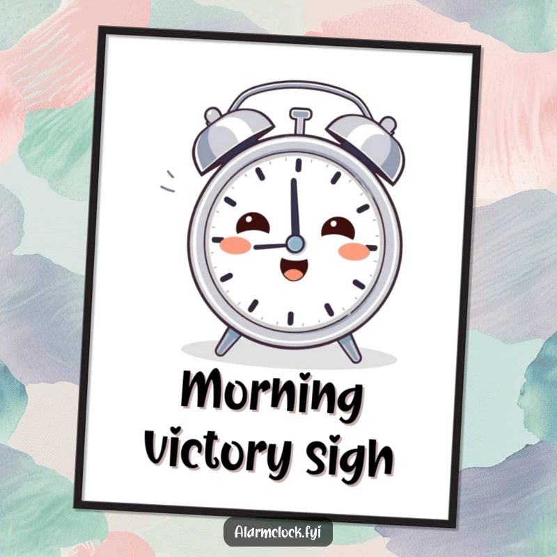 Funny Relief Clock Digital Art: A character sighing happily while turning off an alarm clock, perfect for calm and humorous wall decor.