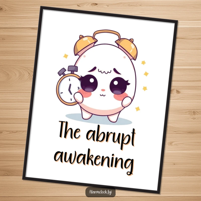 Funny Sleepy Surprise Digital Art Print: Cute character startled awake by an alarm, a funny piece for morning lovers.