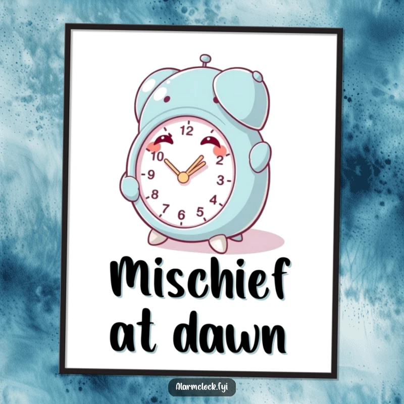 Funny Mischief Clock Digital Art: A mischievous character winding a small alarm clock, perfect for playful and humorous wall decor.