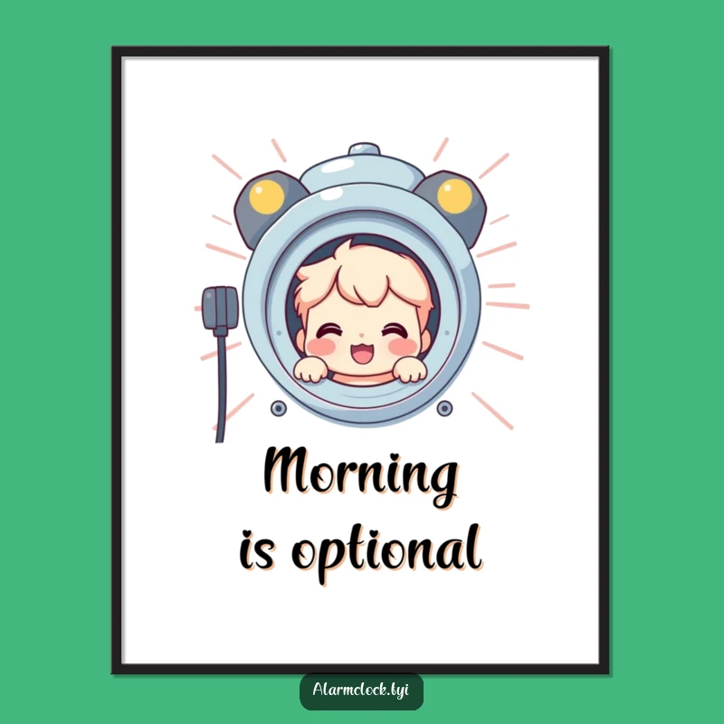Funny Playful Morning Art Print: Character Peeks, Digital Funny Gift