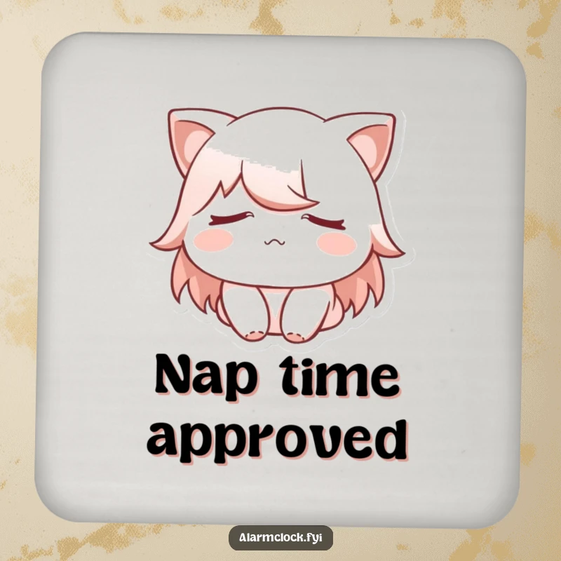 Funny drink coaster with a sleepy character covering their eyes, protecting furniture with a gentle, humorous design.