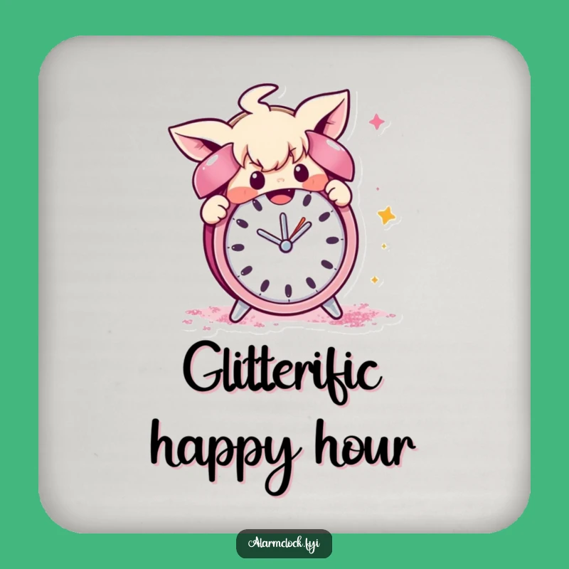 Funny Coaster Set: Mischievous Character's Glitter Alarm Clock, Protects Surfaces with Humor