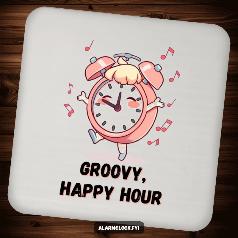 Funny Dancing Clock Coasters: A character dancing with a musical clock, offering fun protection for drinks.