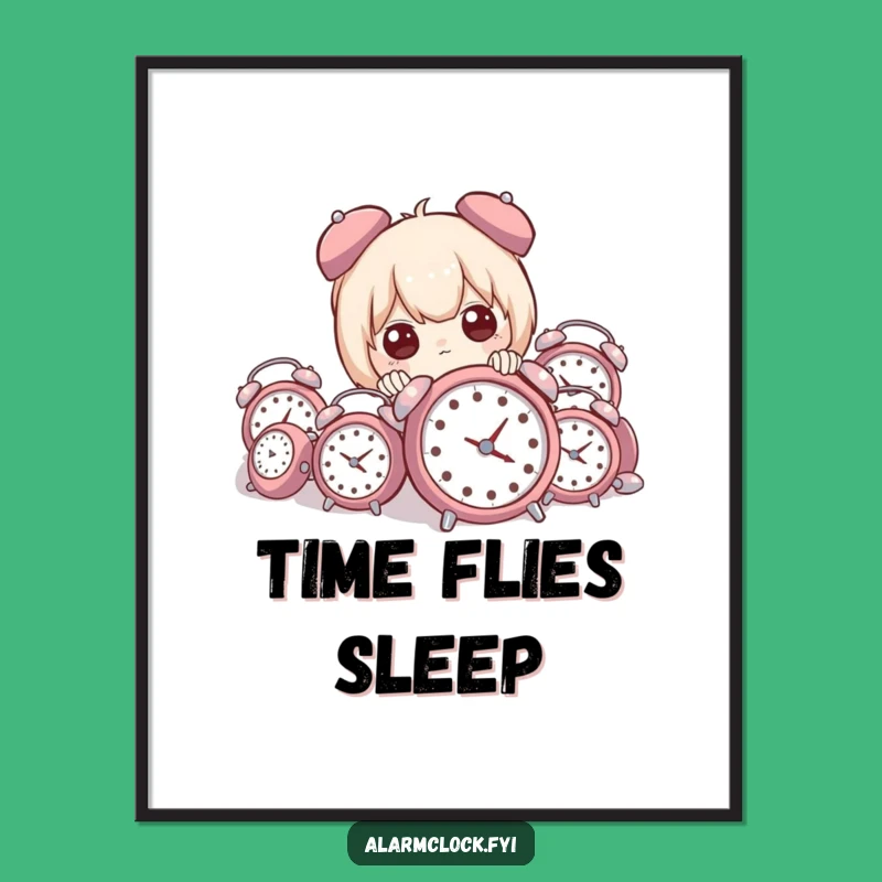 Funny Alarm Clock Pile Peeker Poster - Hilarious Wall Art for a Cheerful Space!