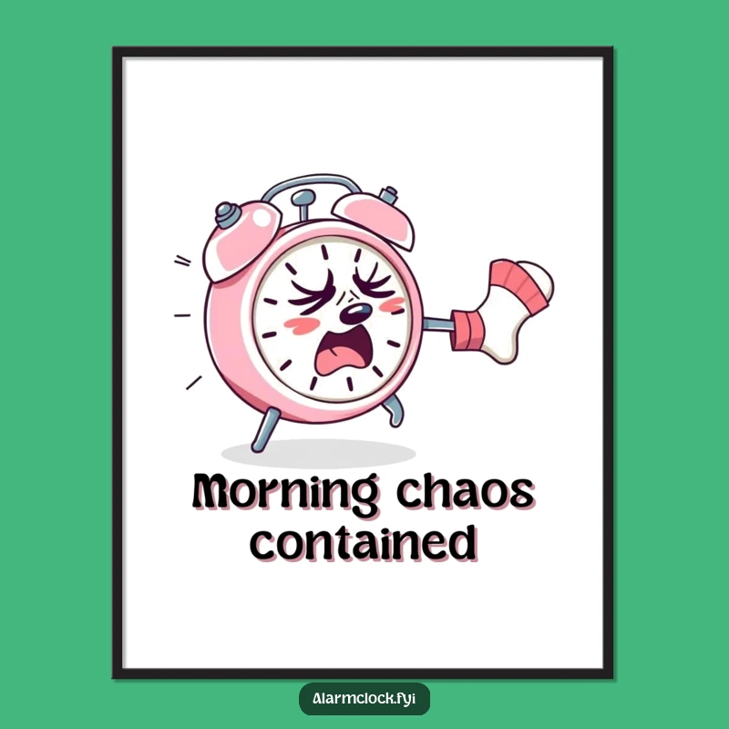 Funny Alarm Clock Sock Chase Poster - Hilarious Wall Art for Your Home
