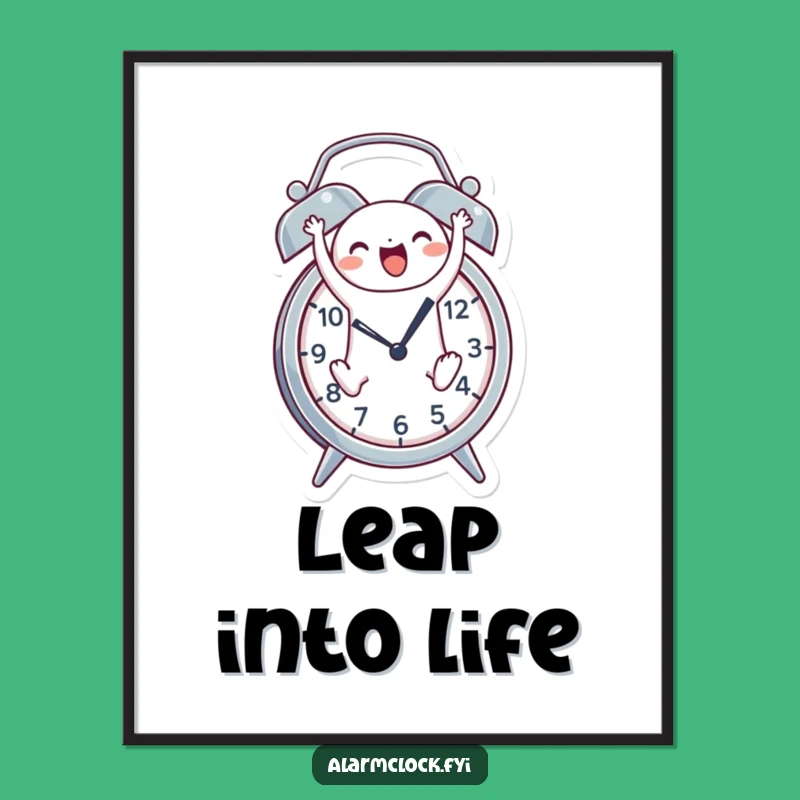 Funny Leaping Character Alarm Clock Poster - Cheerful Decor, Unique Funny Gift