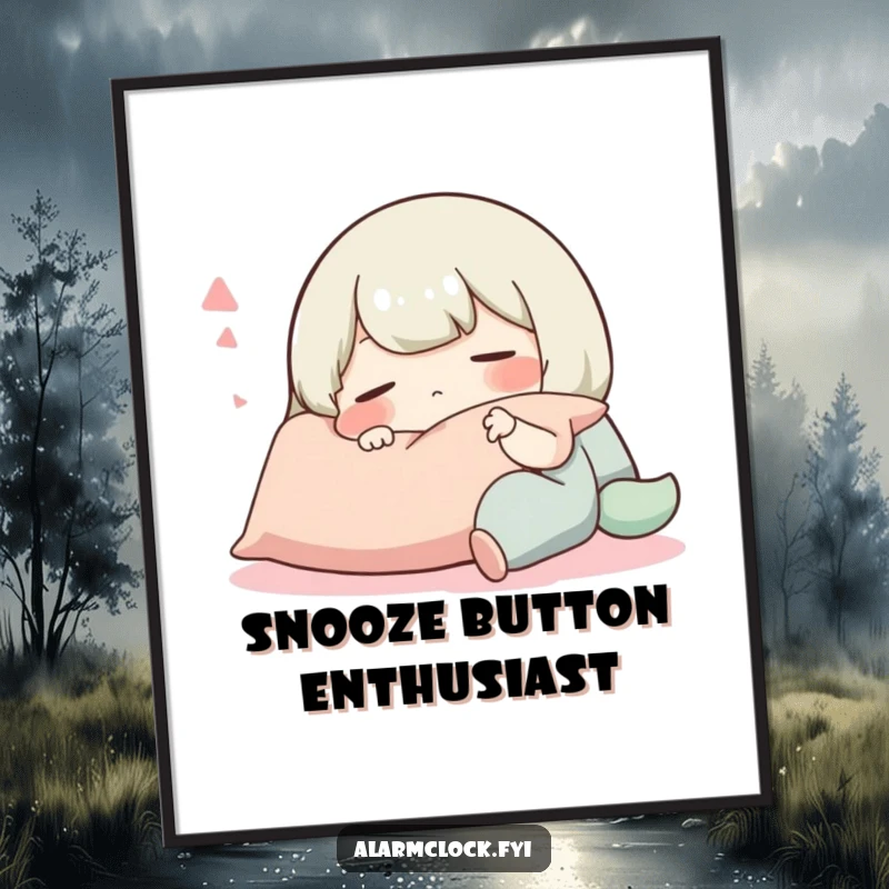 Funny poster art showing a peaceful character deeply asleep on a pillow, radiating absolute comfort and humorous tranquility.