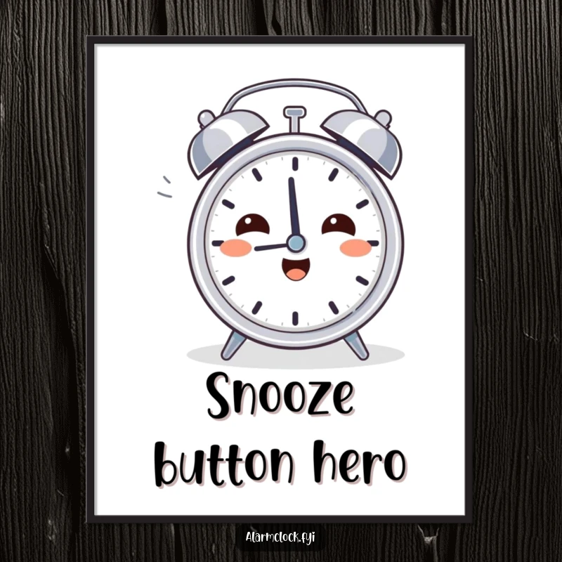 Funny Relief Clock Poster: A character sighing happily while turning off a loud alarm clock, symbolizing morning victory and relief.