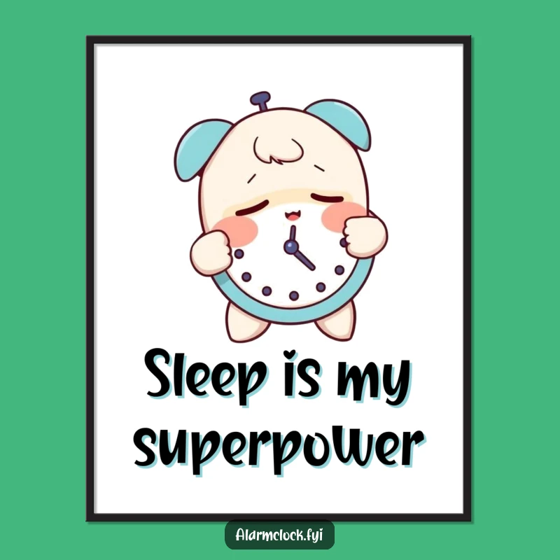 Funny Sleepy Character Poster - Groggily Slapping Alarm Clock Wall Art