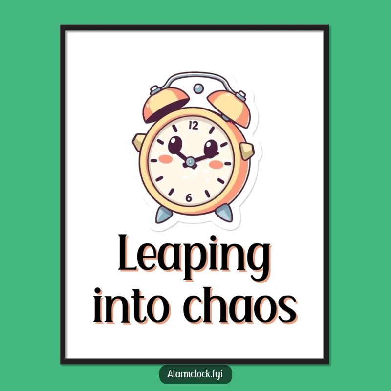 Funny Surprise Alarm Clock Poster, Cute Leaping Character Art, Whimsical Wall Decor
