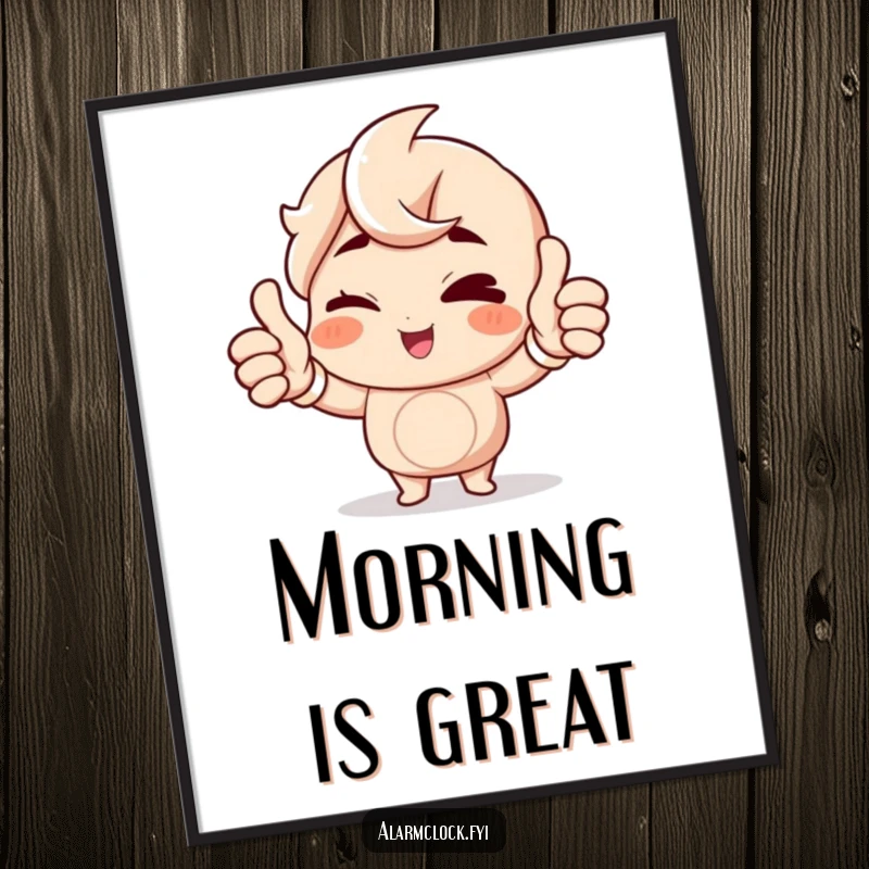 Funny Winking Character Poster print of a cheerful character giving a double thumbs up to the morning, ideal humorous wall art gift.