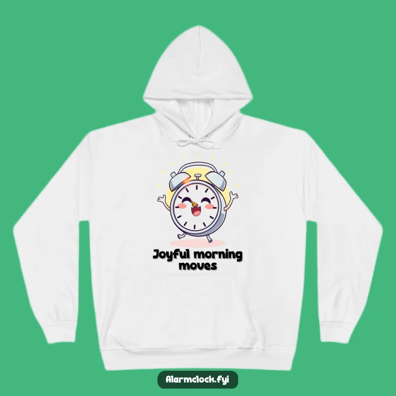 Funny Sunrise Alarm Clock Hoodie, Cozy Dancing Character, Warm Joyful Gift