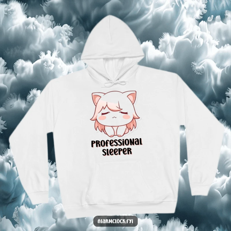 Funny hoodie with a sleepy character covering their eyes, symbolizing ultimate relaxation and the joy of a good nap.