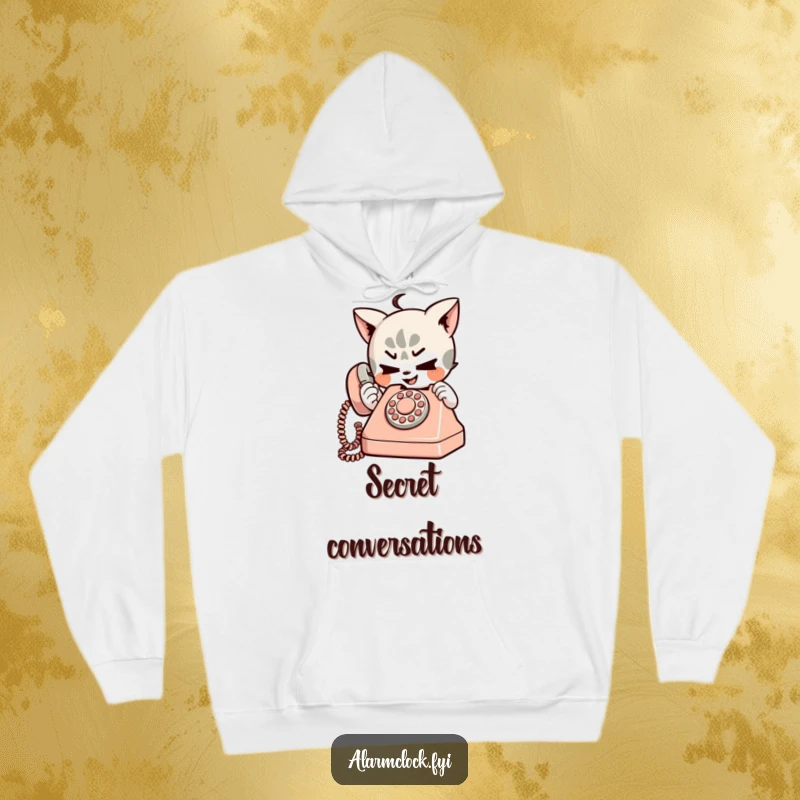 Funny hoodie with a mischievous character playfully using a tiny, old-fashioned telephone, a cozy and humorous addition to any wardrobe.