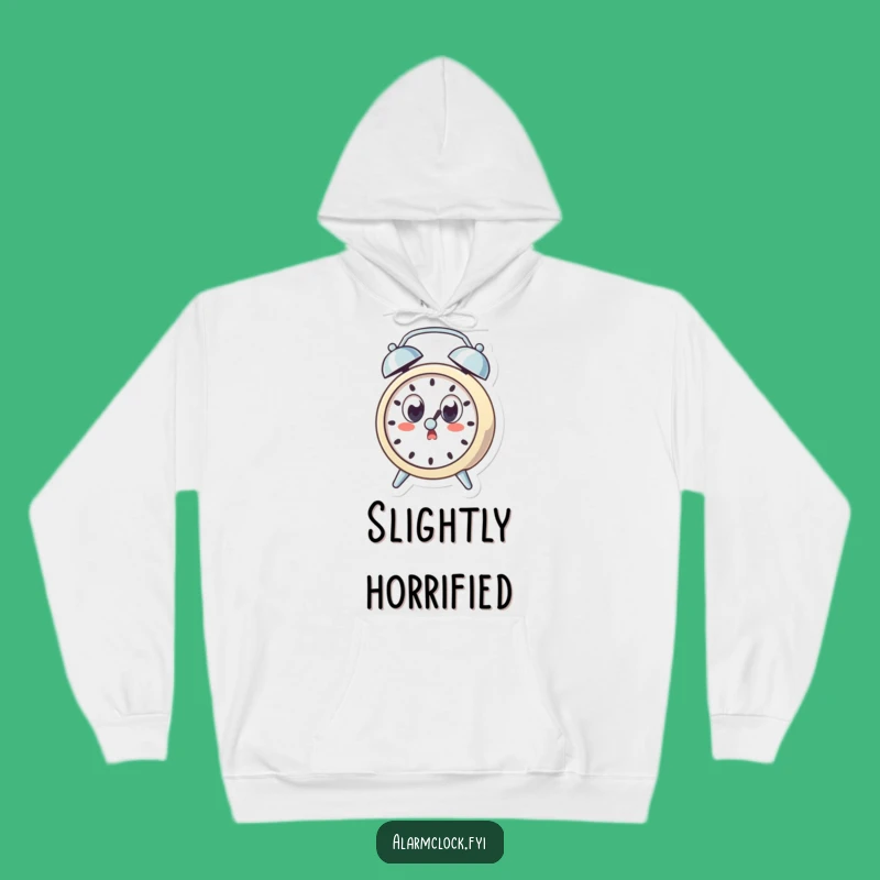 Funny Surprised Alarm Clock Hoodie, Cozy Wide-Eyed Character, Warm Shock Gift