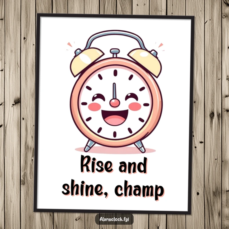 Funny Free Printable Wall Art: A smiling alarm clock ringing with vibrant, cheerful energy, bringing a dose of happiness to your walls.