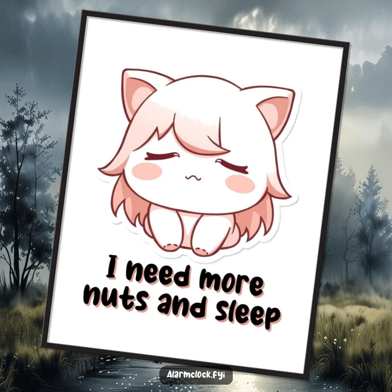 Funny Free Printable Wall Art: Sleepy character with eyes covered, a relatable meme for decor, downloadable art.