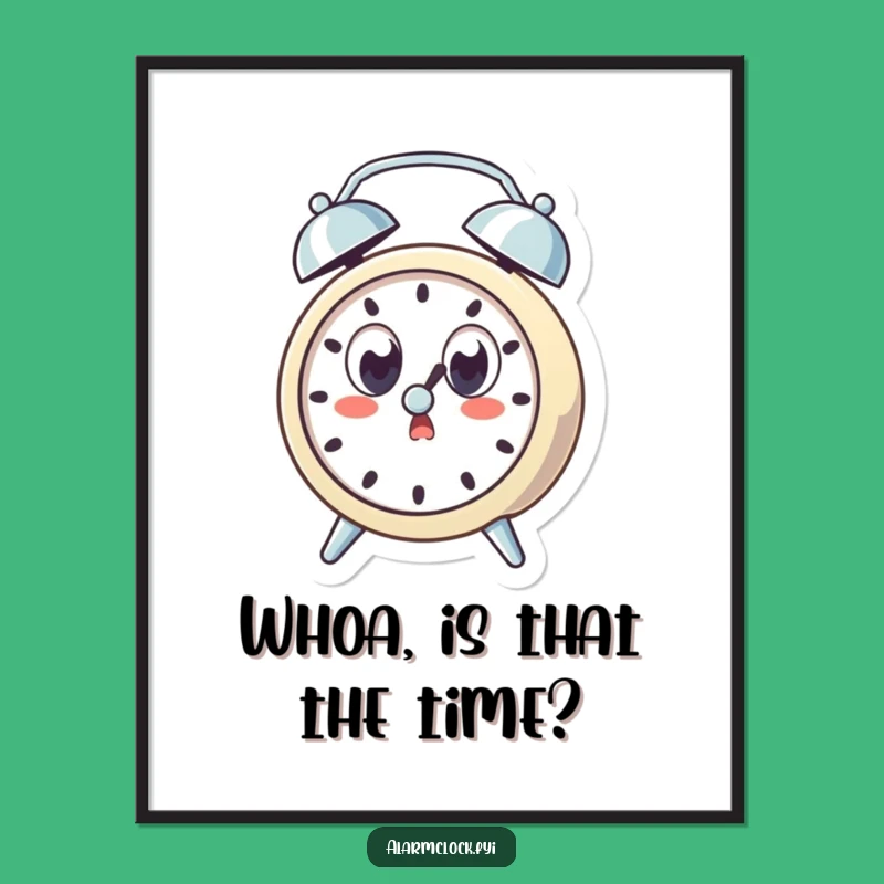 Funny Free Printable Wall Art: Startled Alarm Clock - Quirky Downloadable Decor