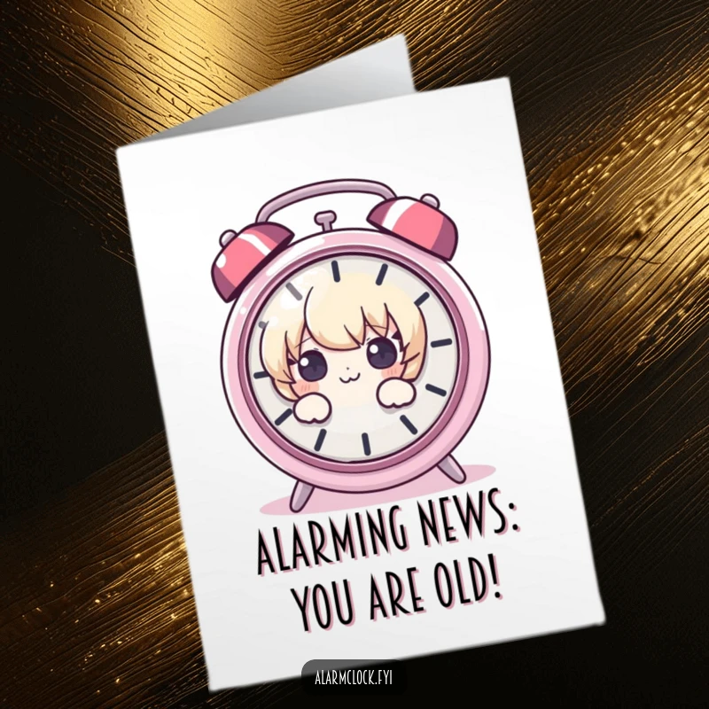 Funny Free Printable Birthday Card: Curious character startled by a loud ringing alarm, a humorous downloadable greeting.