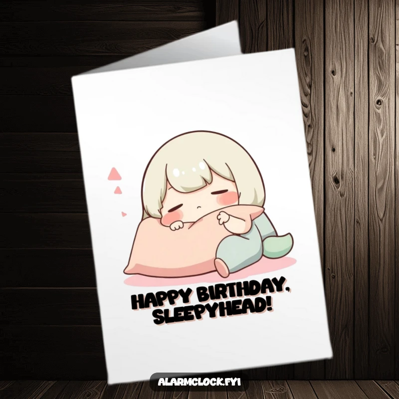Funny Free Printable Birthday Card: A contented character blissfully snoozing on a fluffy pillow, a charming downloadable greeting.