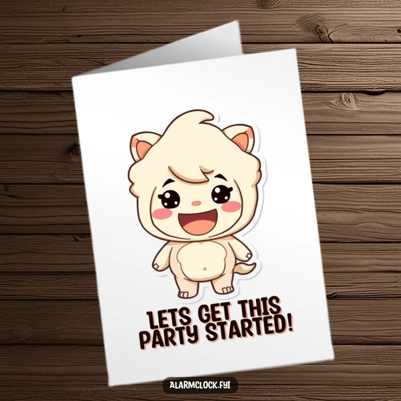 Funny Free Printable Birthday Card: A character with a huge smile beams, looking excited and ready to go, perfect for a birthday party.