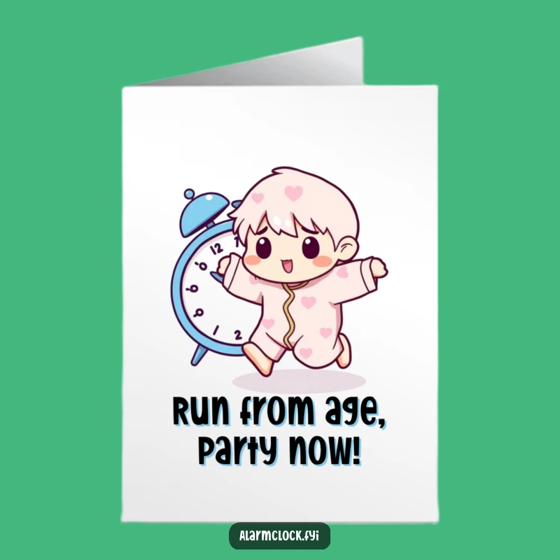 Free Printable Birthday Card: Running From Alarm, Pajama Humor, Funny Downloadable Gift