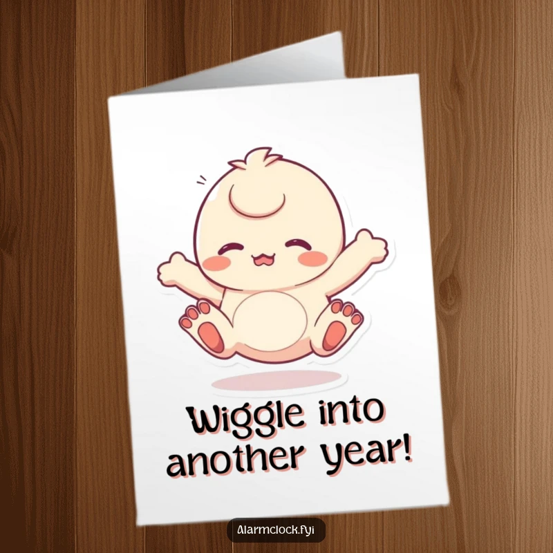 Funny Free Printable Birthday Card: A character energetically wiggles its bare toes, showing excitement and readiness to celebrate a birthday.