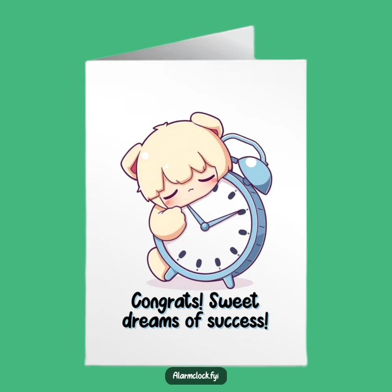 Free Printable Congrats Card: Sleepy Character Loves Alarm Clock Humor Downloadable Gift