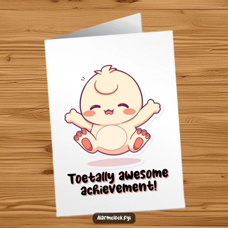 Funny Free Printable Congrats Card: A character enthusiastically wiggles its toes, expressing pure joy and excitement over a congratulatory achievement.