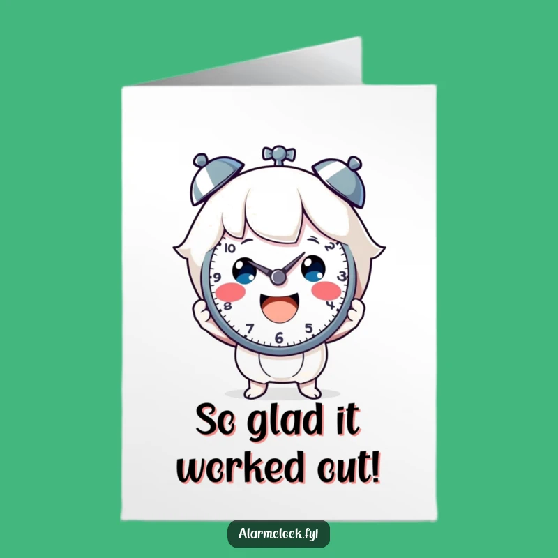 Free Printable Congrats Card: Cheerful Clock Character Celebrates Success Funny Downloadable Gift