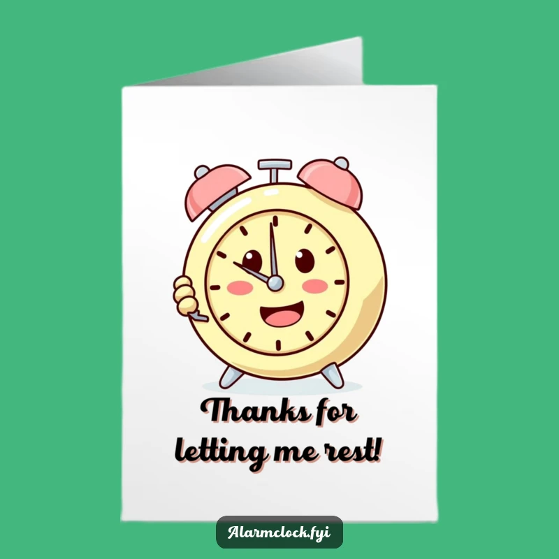 Free Printable Thank You Card: Snooze Clock Character Funny Downloadable Note