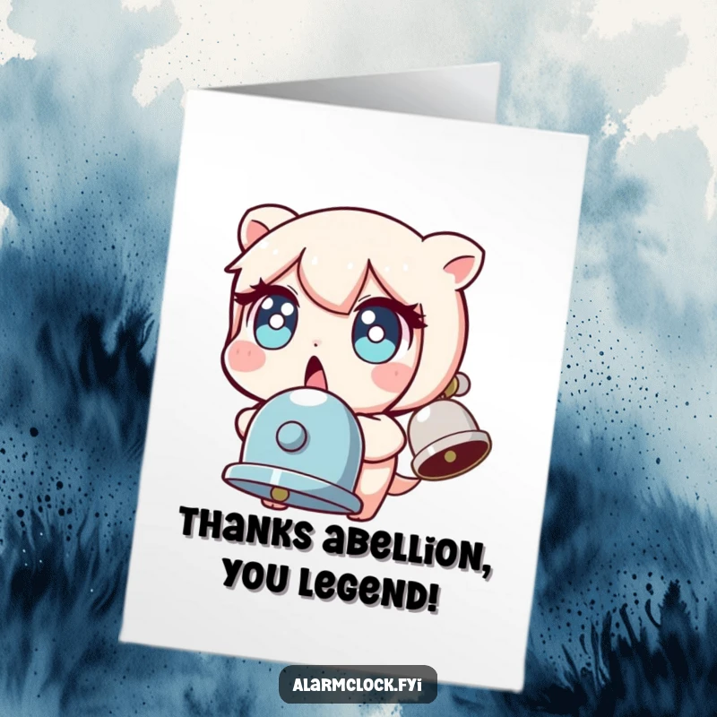 Funny Free Printable Thank You Card: a startled character reacts to a ringing bell, perfect for a surprised thank you.