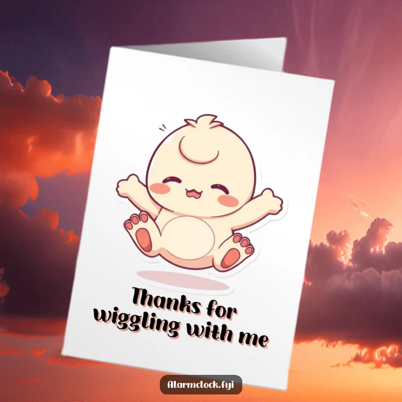 Funny Free Printable Thank You Card: A character's toes are wiggling energetically, conveying immense gratitude and happiness in a funny way.