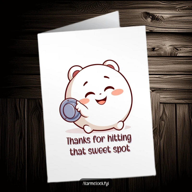 Funny Free Printable Thank You Card: Character hitting snooze with a happy, grateful grin.