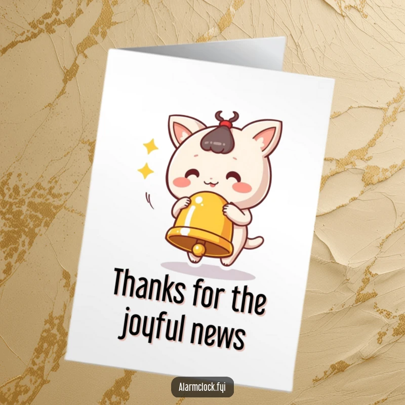 Funny Free Printable Thank You Card: Cute character vigorously ringing a bell to humorously express thanks.