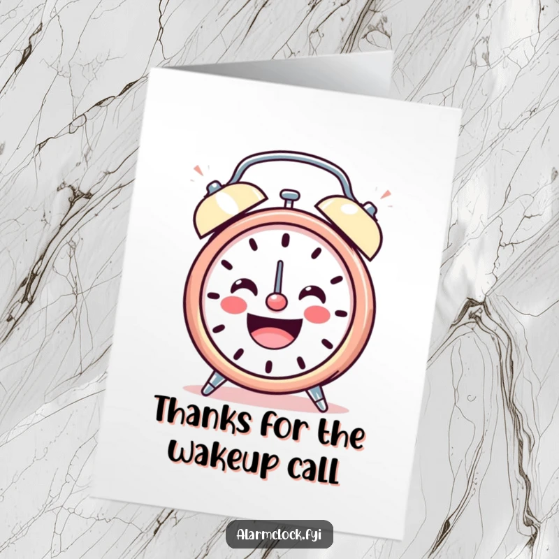 Funny Free Printable Thank You Card: A cheerful alarm clock ringing with happy energy, a perfect and loud way to say thanks.