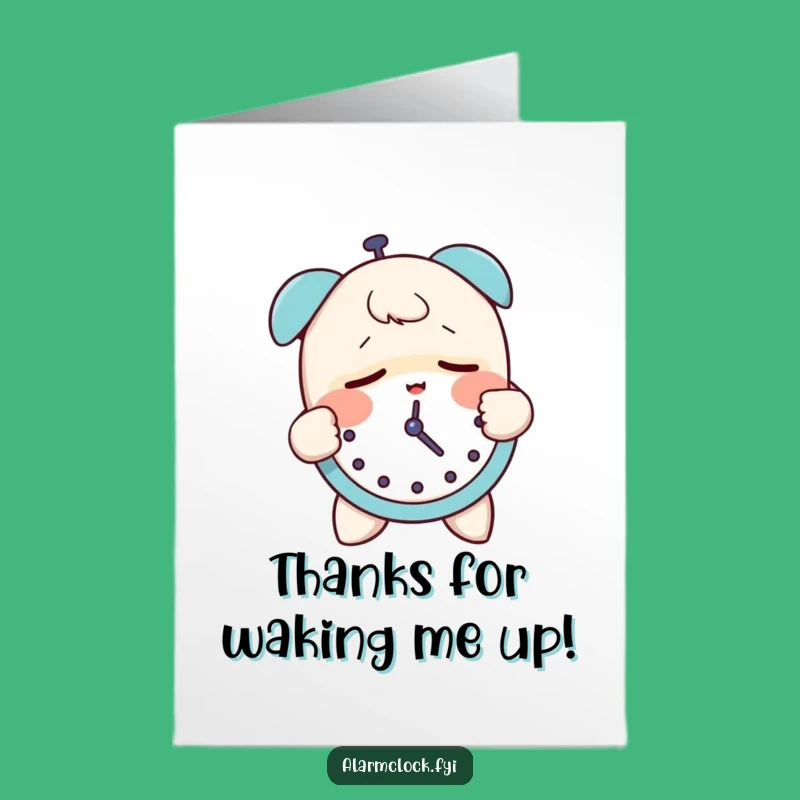 Free Printable Thank You Card: Sleepy Character Wins Alarm Clock Battle Downloadable Gift