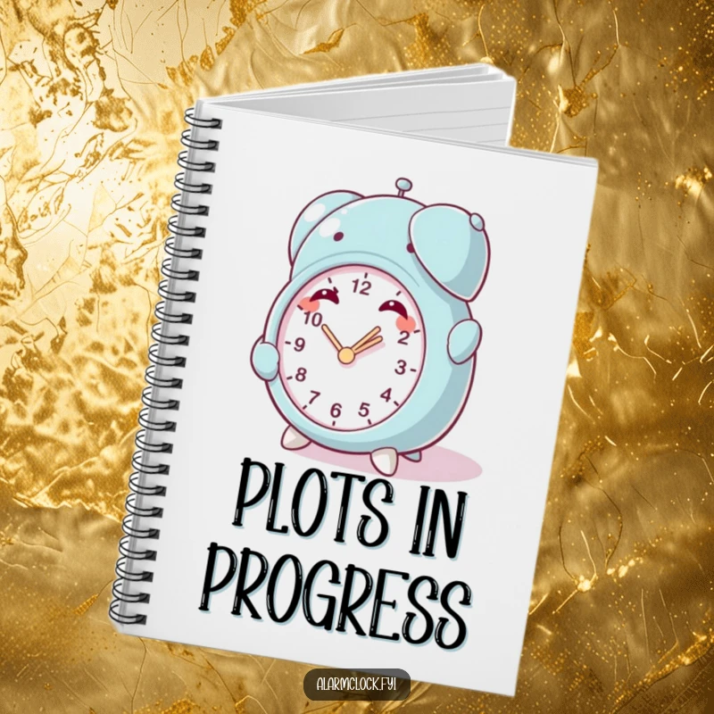 Funny Mischief Clock Notebook: A character winding a small clock with a mischievous grin, ideal for journaling playful schemes.