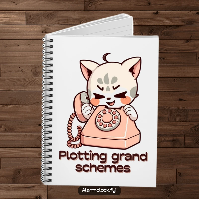Funny notebook cover featuring a mischievous character playfully using a tiny, retro telephone, inspiring humorous and creative entries.